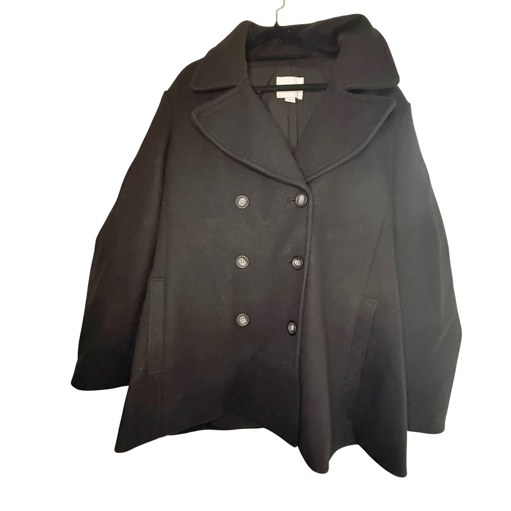 Old Navy Women's XL Black Wool Blend Peacoat Double Breasted Classic Coat